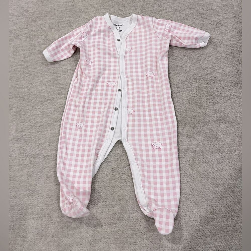 Roller Rabbit Infant Hathi Pink Gingham Footie Pajamas 3-6 Months
